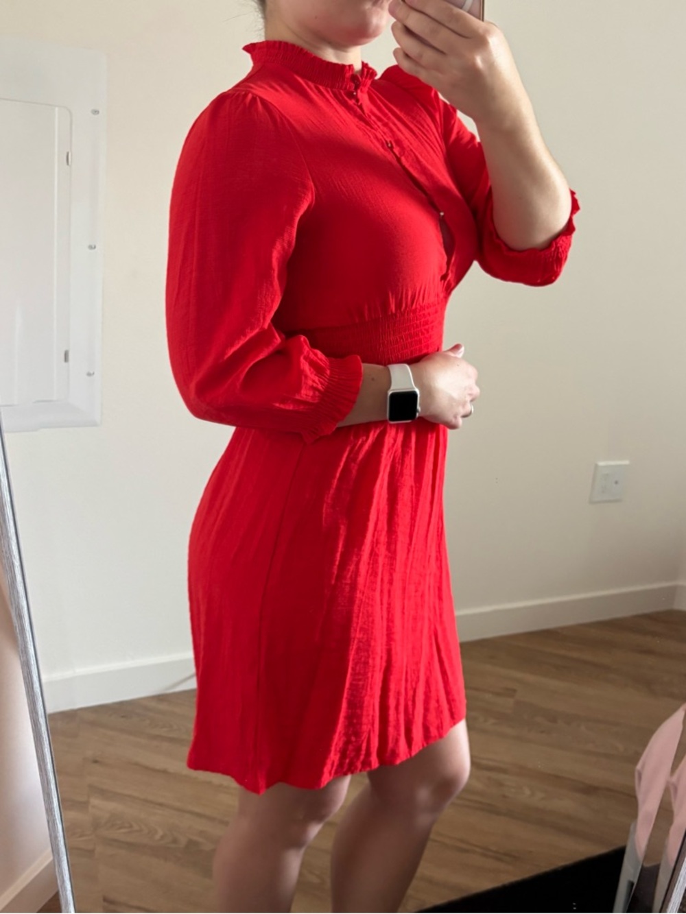 Maje Ritha Rouje Red Smocked Dress - Picture 6 of 17